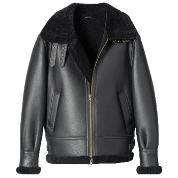 Куртка из овечьей шерсти, мужская меховая куртка черного цвета
