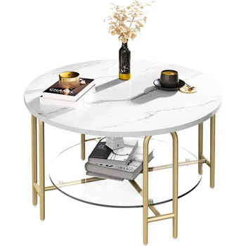 Круглый журнальный столик DEXTRUS, Журнальные столики с местом для хранения, Чайный столик Gold Circle, Диван в центре стола для столовой для гостиной