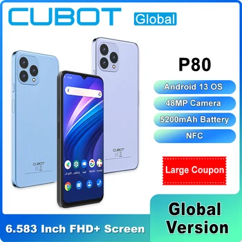 Смартфон Cubot P80 с 6,583-дюймовым FHD + экраном Android 13, 8 ГБ + 256 ГБ 5200 мАч, 48-мегапиксельная камера, Восьмиядерный процессор с двумя SIM-картами, глобальная версия 4G
