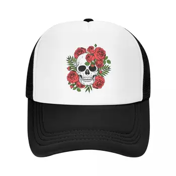 Классическая бейсбольная кепка с черепом и розами для мужчин и женщин, дышащая спортивная кепка для дальнобойщиков