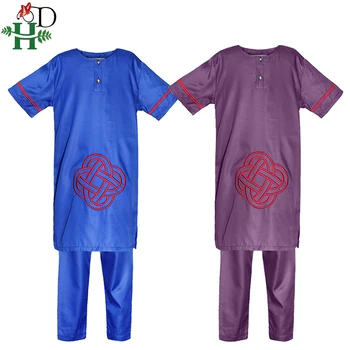 H & D/Одежда в африканском стиле для мальчиков, Комплект из 2 предметов, Детские топы, Брюки, Костюм, Детская футболка с короткими рукавами и вышивкой, Одежда для свадебной вечеринки для мальчиков