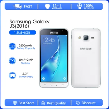 Samsung Galaxy J3 (2016) J320F Восстановленный-Оригинальный сотовый телефон J320G Ouad Core с двумя Sim-картами, 2 ГБ оперативной памяти, 5,0-дюймовый сенсорный экран, Бесплатная доставка