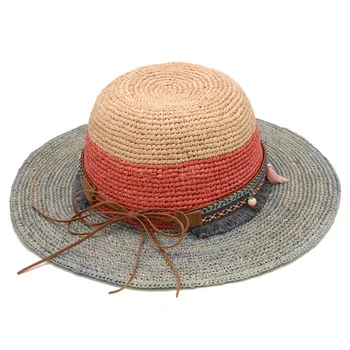 202202-gaoda-летняя кепка из рафии с бантом, подходящая по цвету к богемной лямке, этническая женская пляжная кепка, шляпа для отдыха оптом