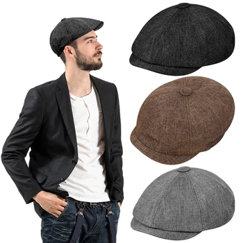Ретро-берет для мужчин, мальчиков, кепки газетчиков, Классическая винтажная твидовая мужская шляпа с плоским козырьком, модные уличные шляпы в британском стиле