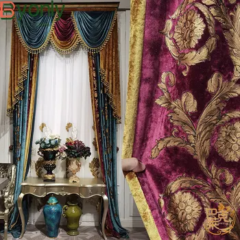 Шторы для гостиной на заказ на окно элитной виллы Роскошная фланель в европейском стиле рококо, вышитый американский хлопковый бархат