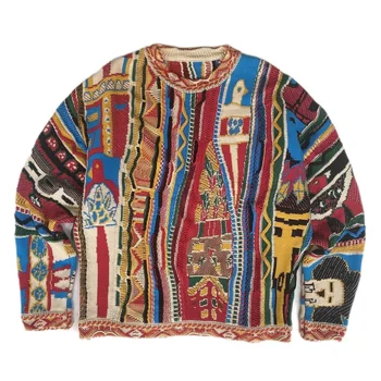 2023 Красочный Стиль Ретро Осень Этнический Для Мужчин Вязаный Модный Цветной Мужской Пуловер с круглым вырезом, свитер